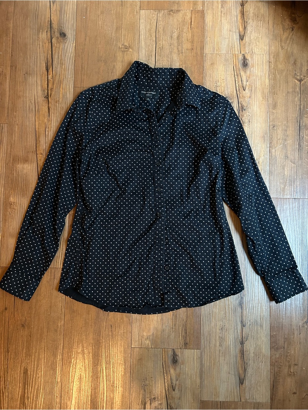 Banana Republic Black Button-Up Shirt with White Dot Print